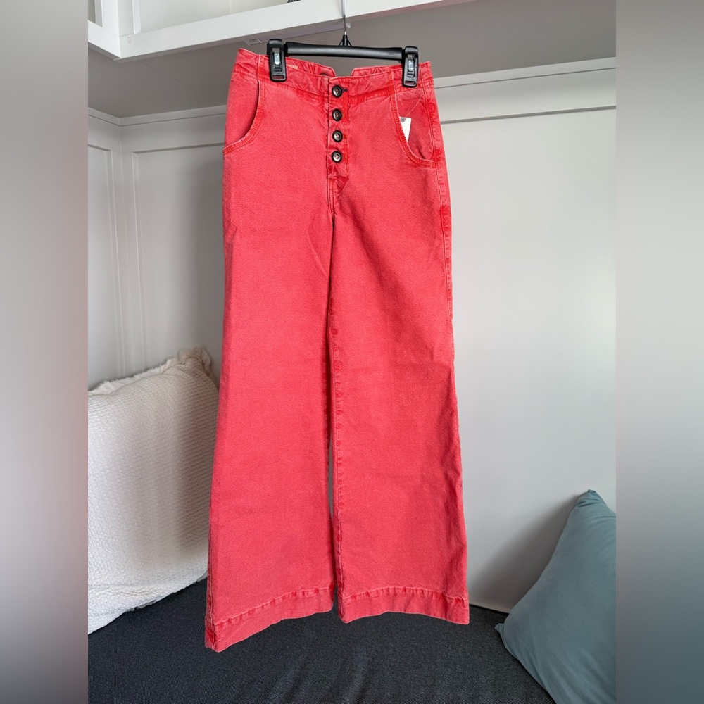 NWT Anthropology Pilcro Sailor Coral Wide-Leg Pants Lace Back Size 24